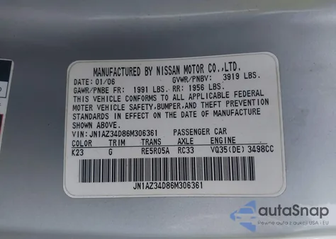 2006 Nissan 350Z Touring from USA, damaged, VIN JN1AZ34D86M306361